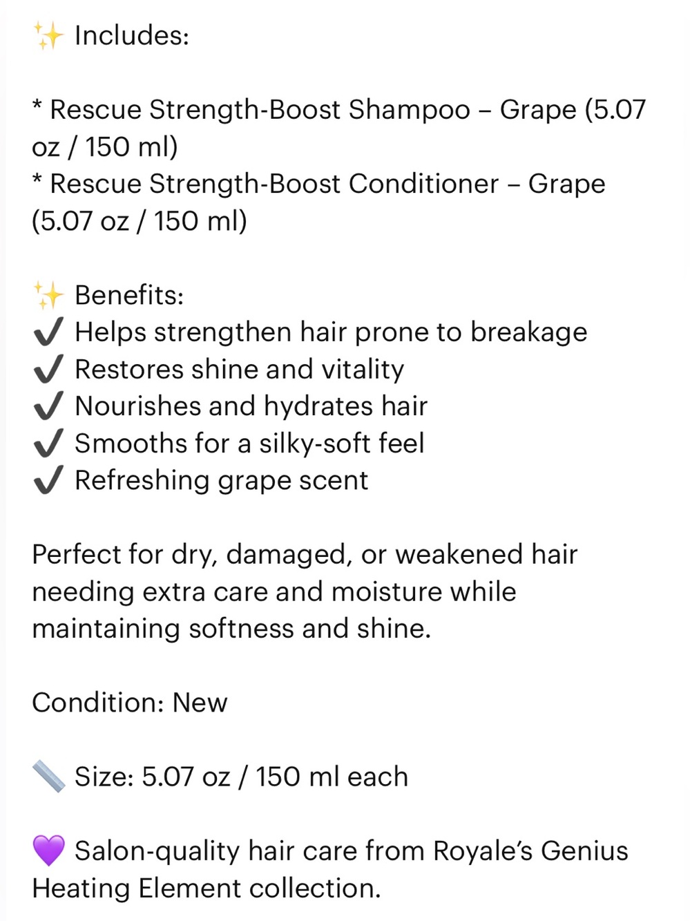 ROYALE GENIUS HEATING ELEMENT RESCUE STRENGTH BOOST SHAMPOO & CONDITIONER SET - Picture 2 of 8